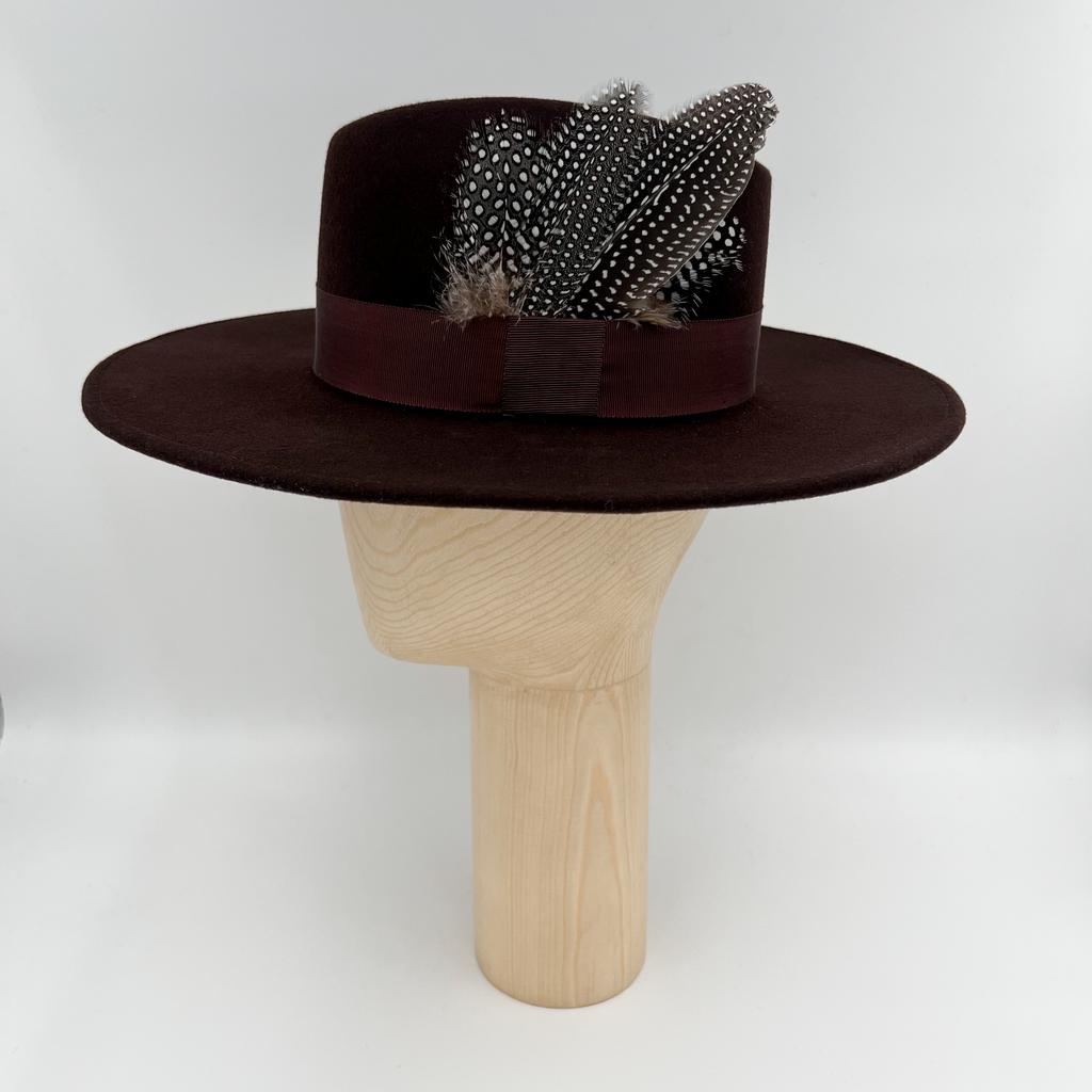 Федора широкополая FF06 с декором/горький шоколад