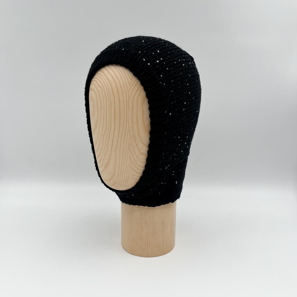 Балаклава из мериноса с пайетками/черный