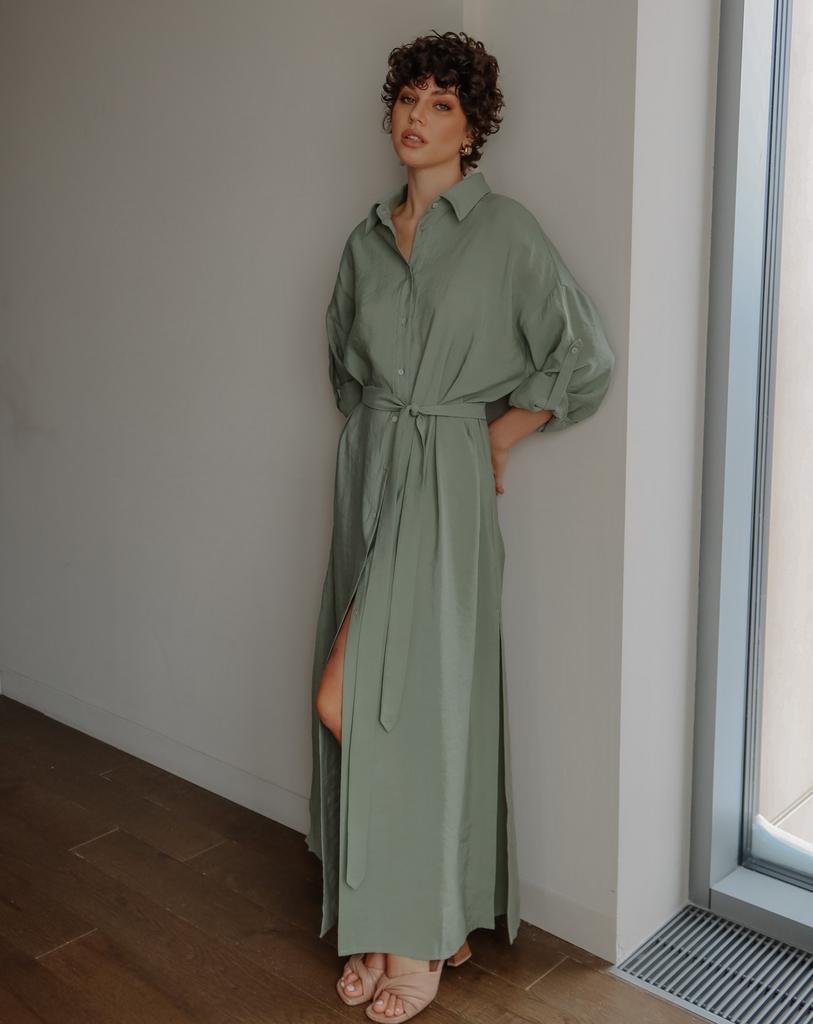 Платье из модала макси/фисташка