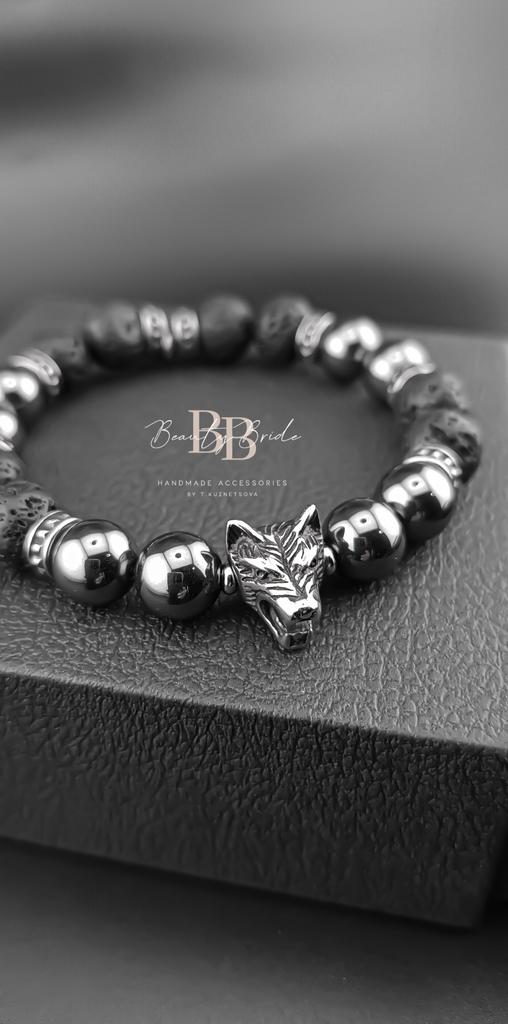 Мужской браслет из натуральный камней "Волк"