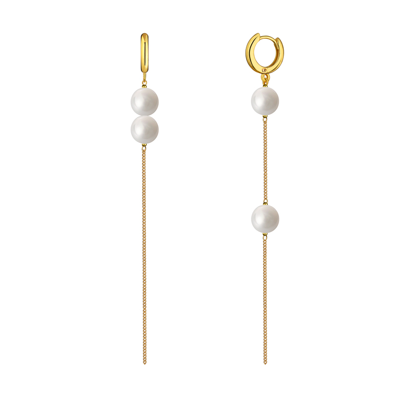 Серьги "Basic" асимметричные с 4мя белыми жемчужинами, позолота