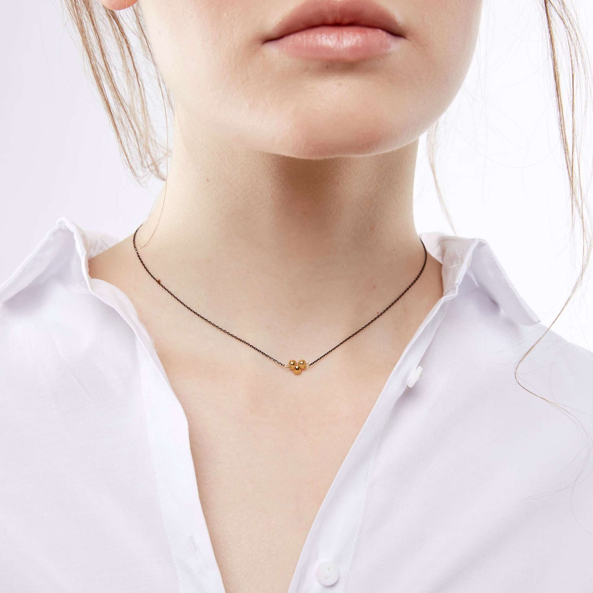 Подвеска "Droplets" с 3мя шариками, чернение и позолота