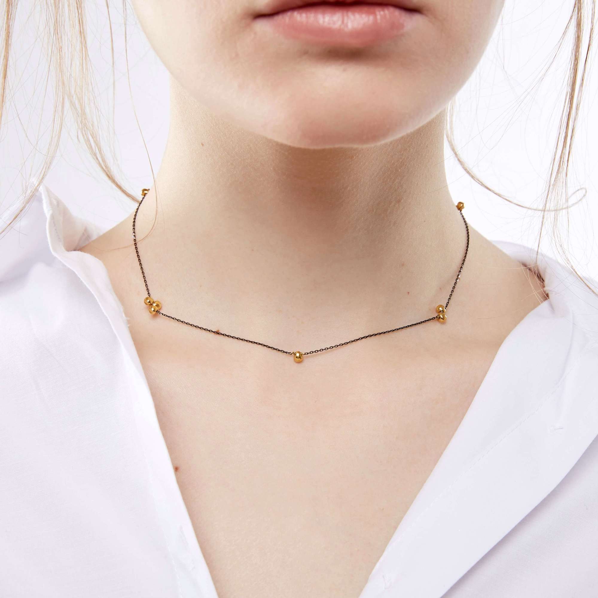 Подвеска "Droplets" с 8ю шариками, чернение и позолота