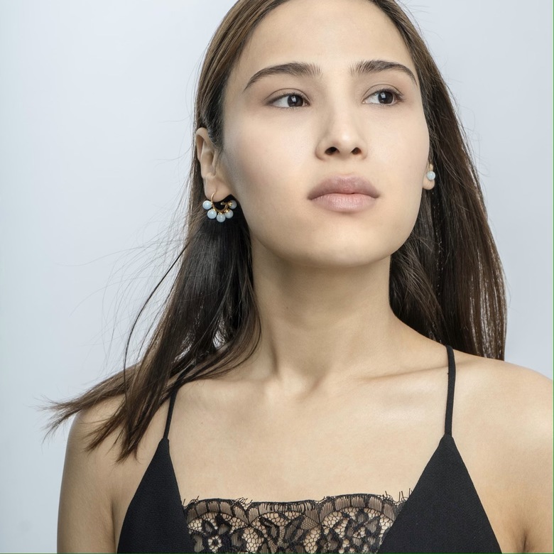 Серьги "G" асимметричные c аквамарином