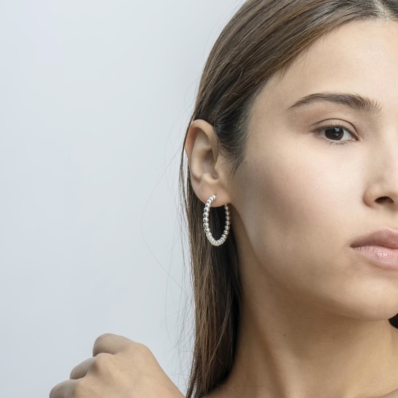 Серьги-кольца "Similarity" серебряный гематит