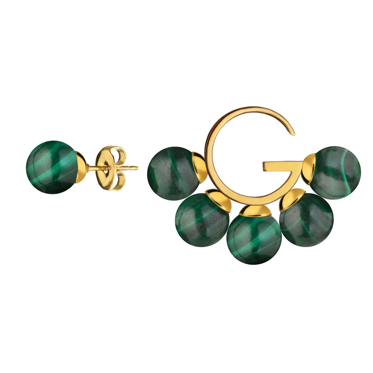 Асимметричные серьги "G" с малахитом 6мм