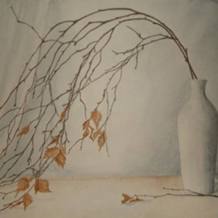 натюрморт  акварель керамическая ваза веточка березы