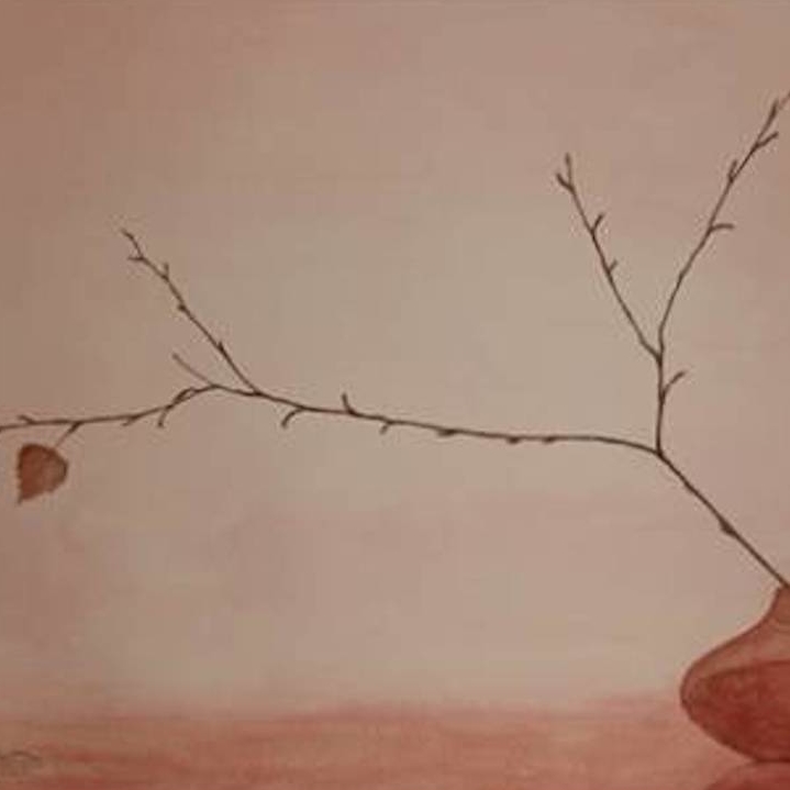 натюрморт акварель керамическая вазочка веточка березы листик терракотовый цвет