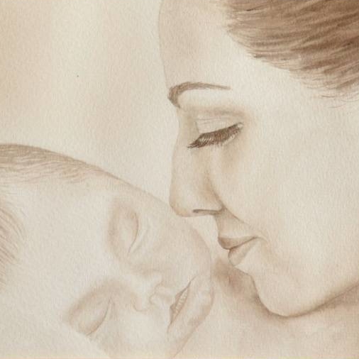 портрет гризайль  спящий малыш девушка