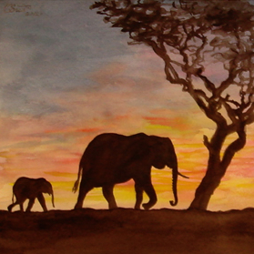 животные портрет пейзаж слоны закат баобаб анималистика 124