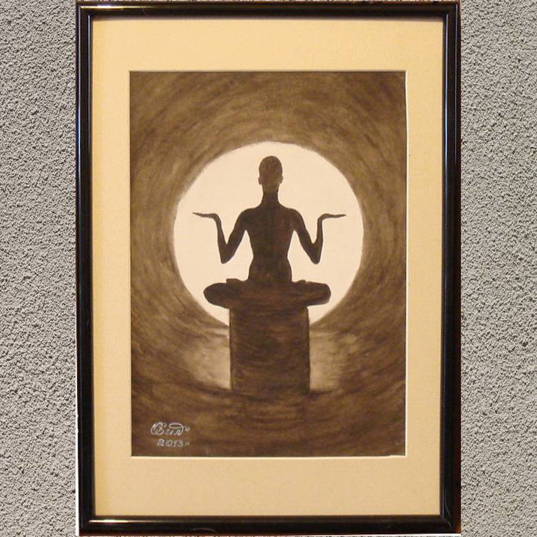 портрет акварель гризайль  контражур медитирующий человек поза лотоса, 167