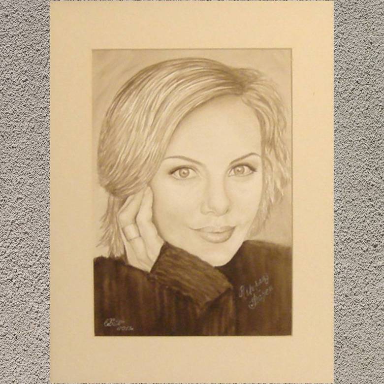 портрет по фото  гризайль сепия женское  лицо Шерлиз Терон, 168