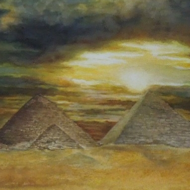 пейзаж акварель лето пустыня пирамиды Египет закат солнце 198