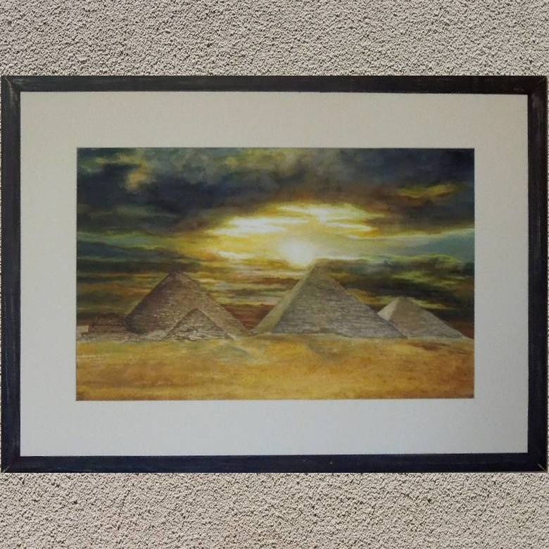 пейзаж акварель лето пустыня пирамиды Египет закат солнце 198