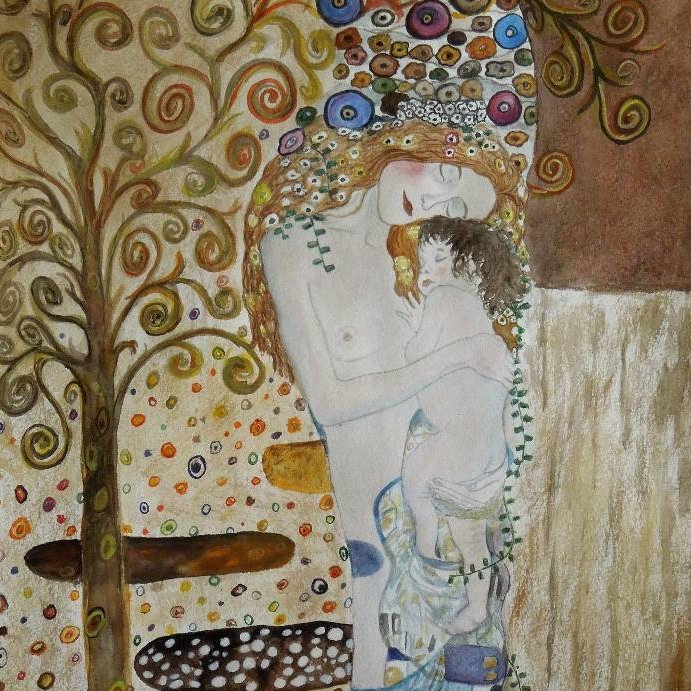 портрет акварель женщина древо жизни дитя Климт 216