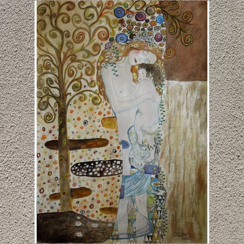 портрет акварель женщина древо жизни дитя Климт 216