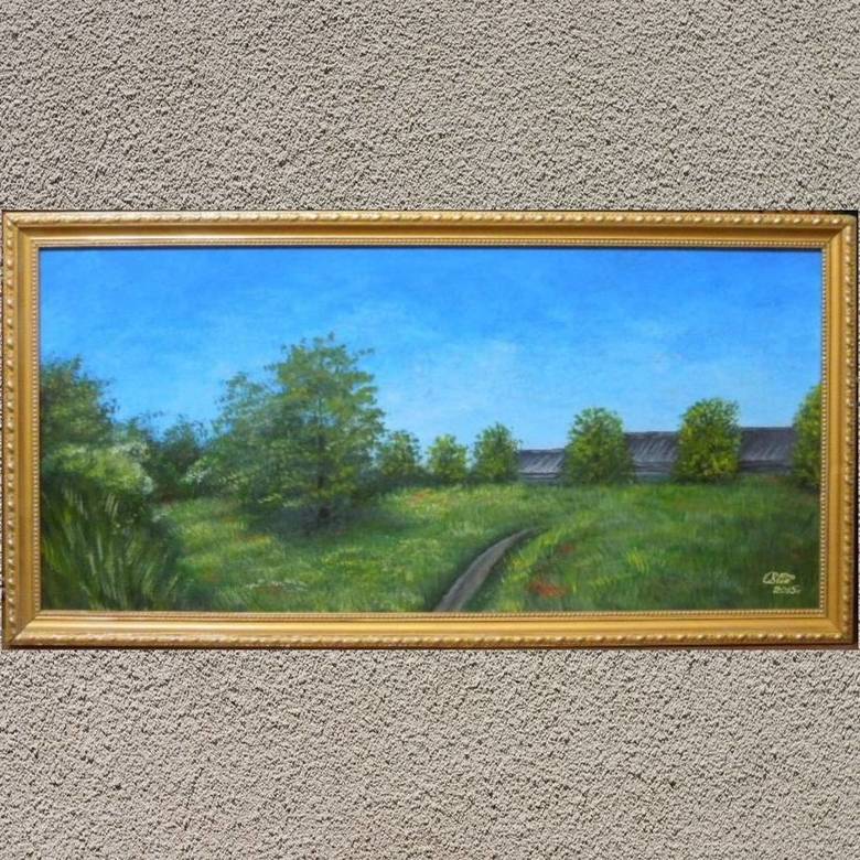 пейзаж акрил лето тропинка деревня поляна 237