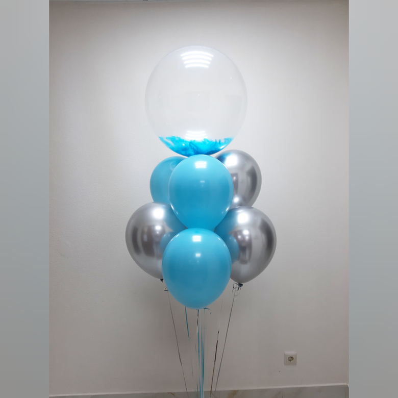 Букет шар с перышками и 7 шаров на грузе