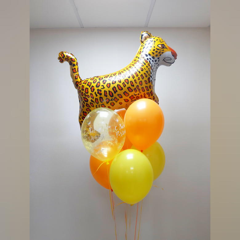 Букет с леопардом и 6 шаров