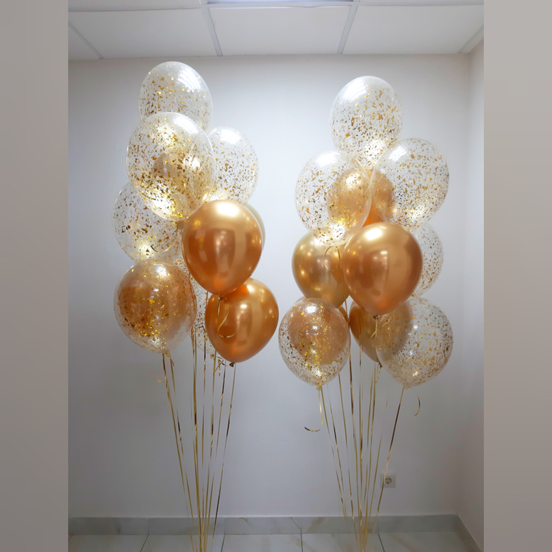 2 Букета по 12 шаров хром и конфетти