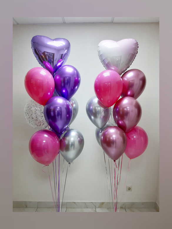 Два букета с сердцами и хром шарами