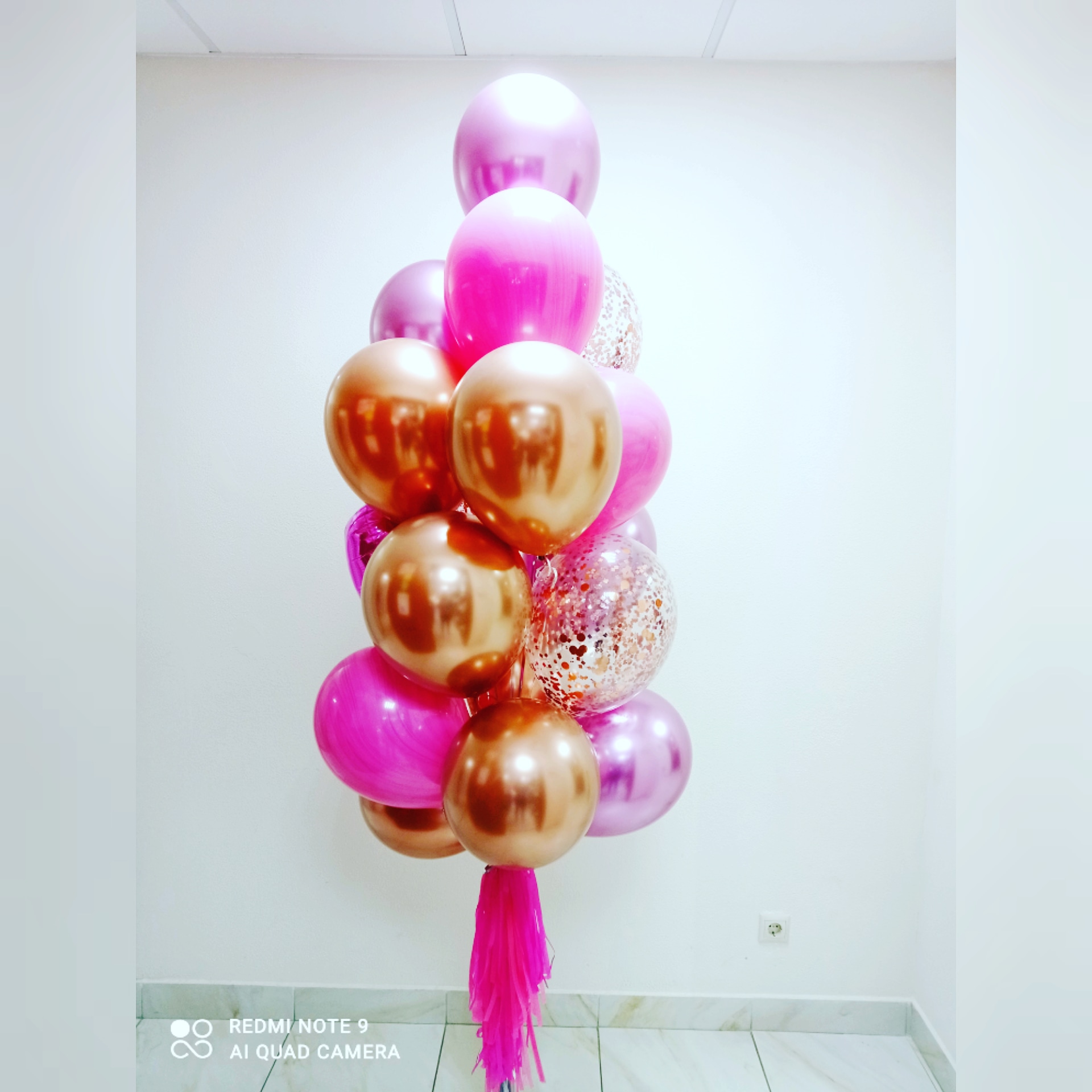 Букет большой из хром шаров и сердце 16шт