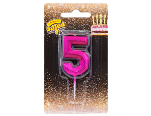 Свеча -цифра "5" Диамант Маджента 4,5смV