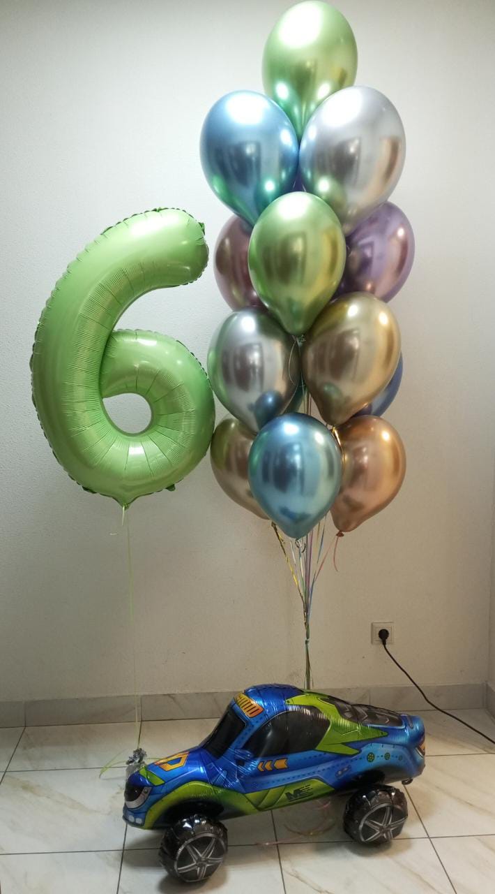 Цифра фисташка , букет и машинка