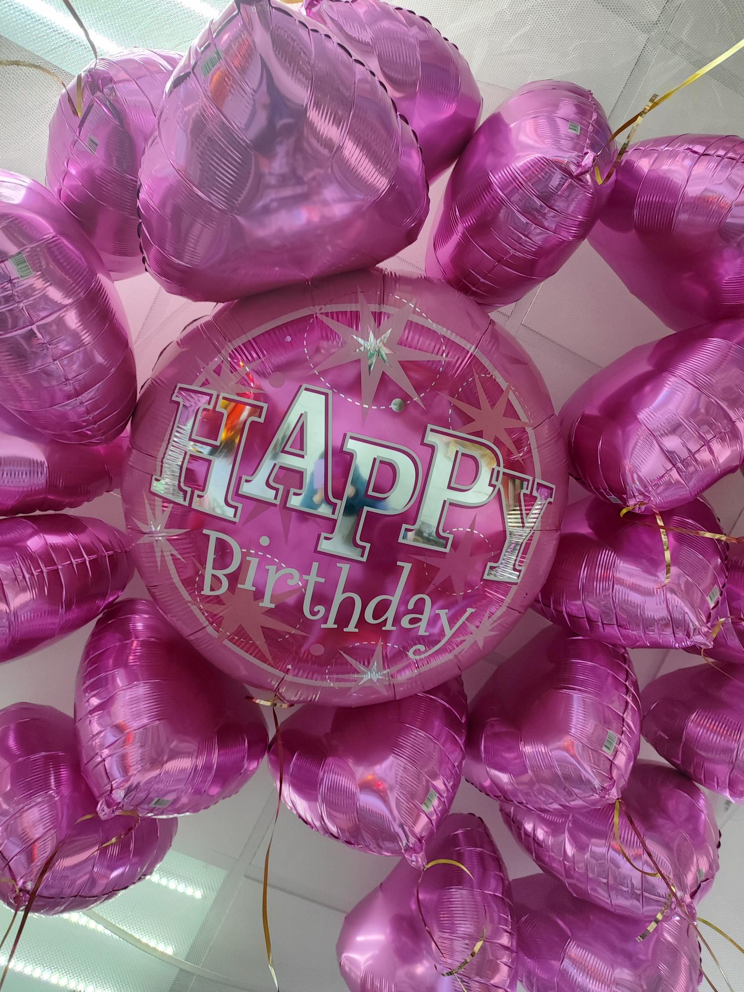 Шары под потолок 20 сердец и большой шар