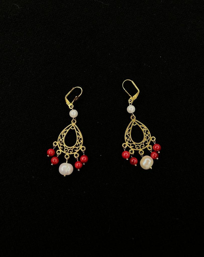 Серьги «Узоры» с натуральными кораллами