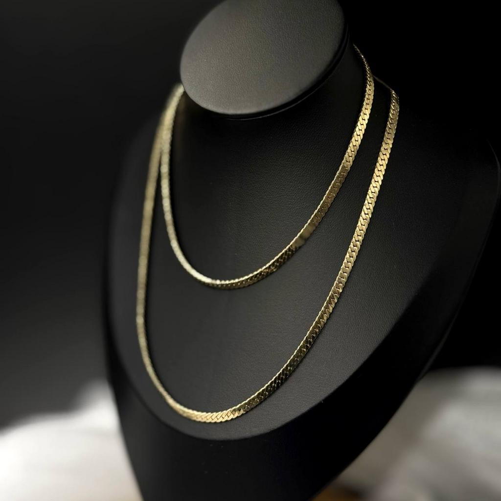 Винтажная цепь-снейк, плоская, из желтого металла 70см