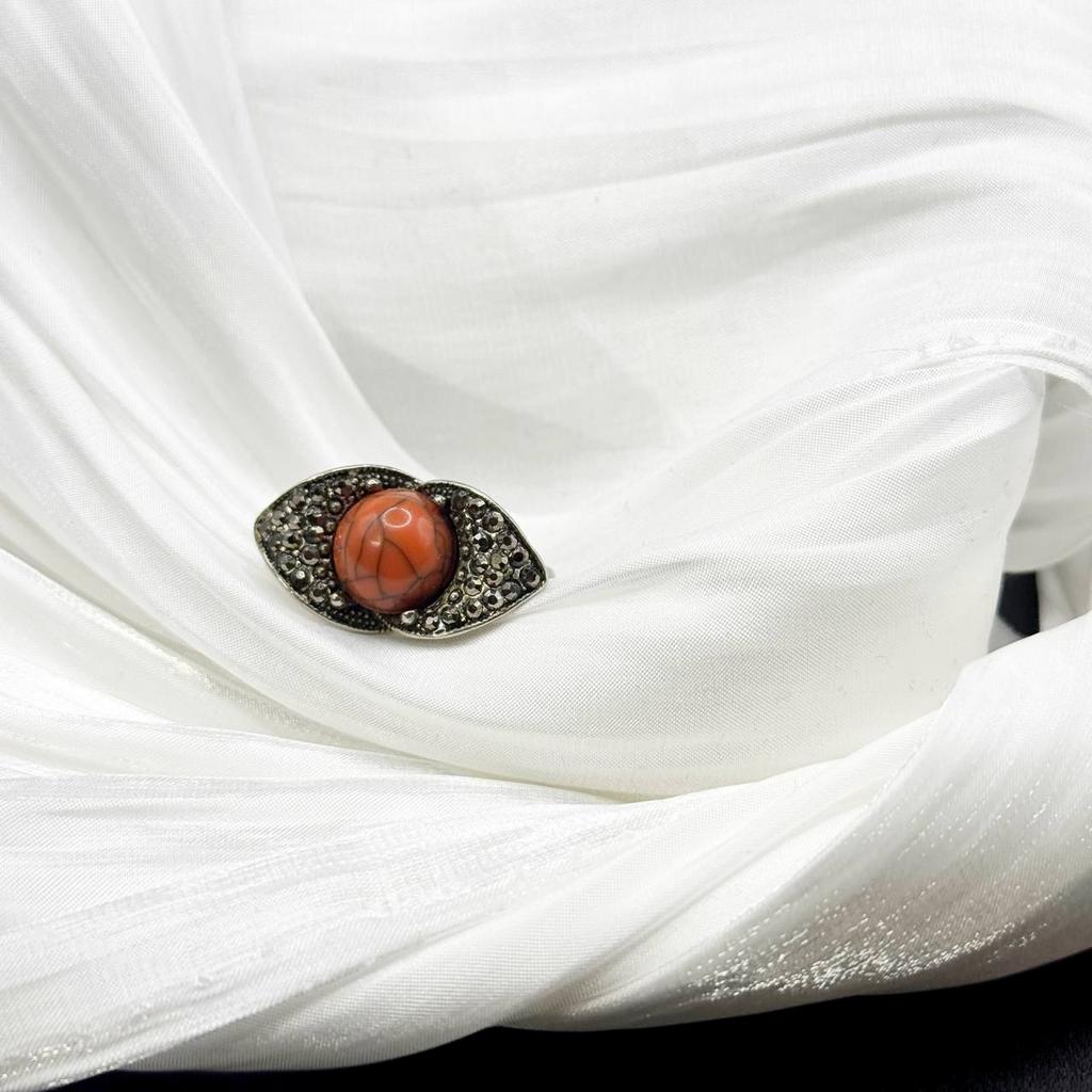 Винтажное кольцо со вставкой из пекинского стекла  «Физалис», 80е, регулируемое