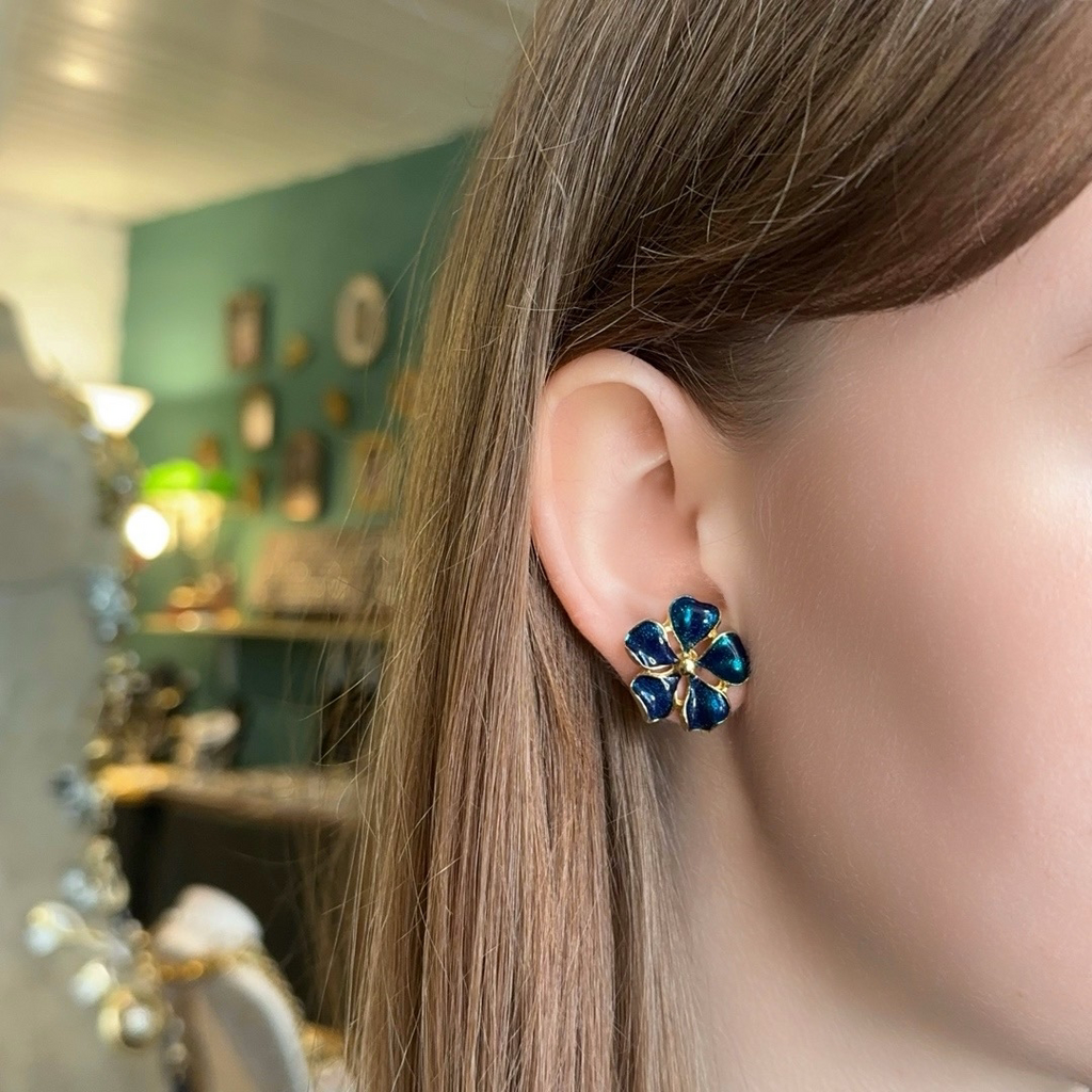 Винтажные клипсы “Blooming blue”, США, 80-90е