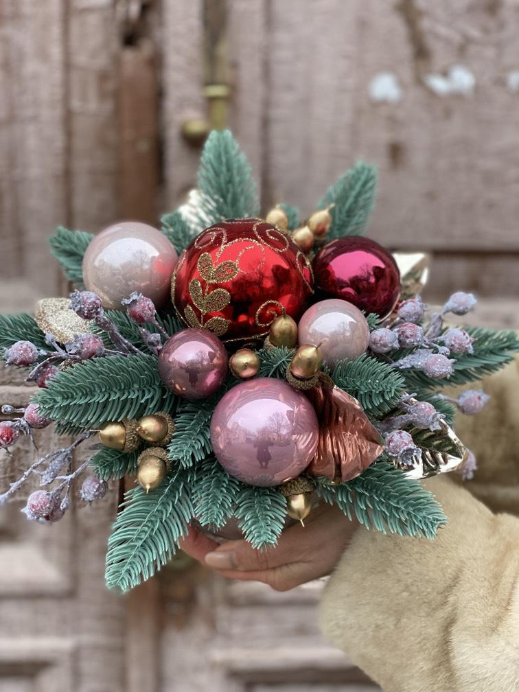 Новогодняя композиция на стол Хрусталь (иск) №873