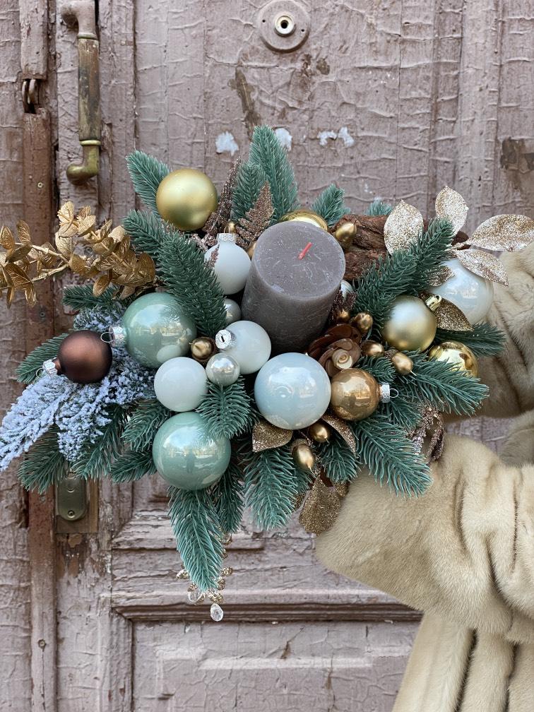 Рождественская композиция со свечой (иск) №908