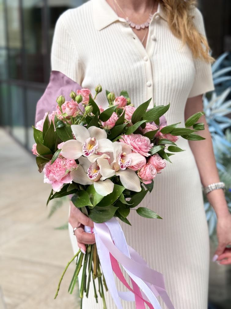 Букет невесты бело-розовый №1018
