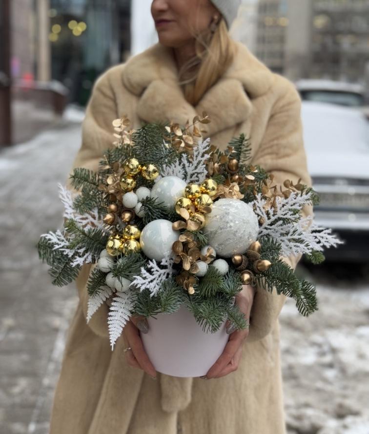 НГ композиция белая метель 25*30 см №1300