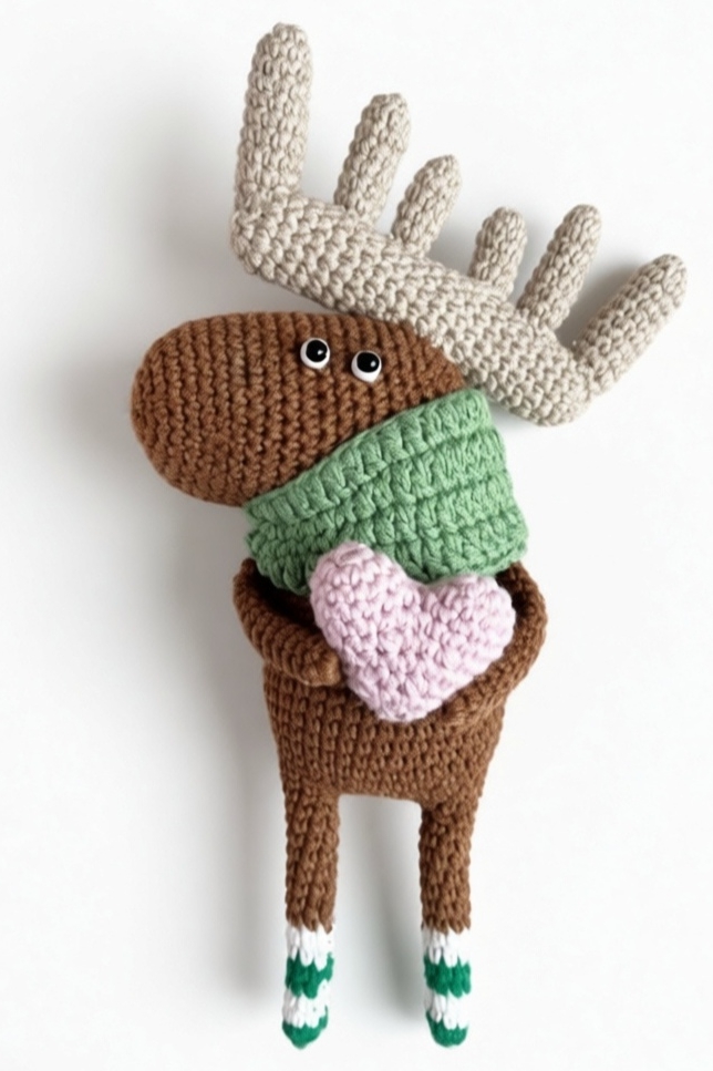 Влюбленный лось держит сердечко