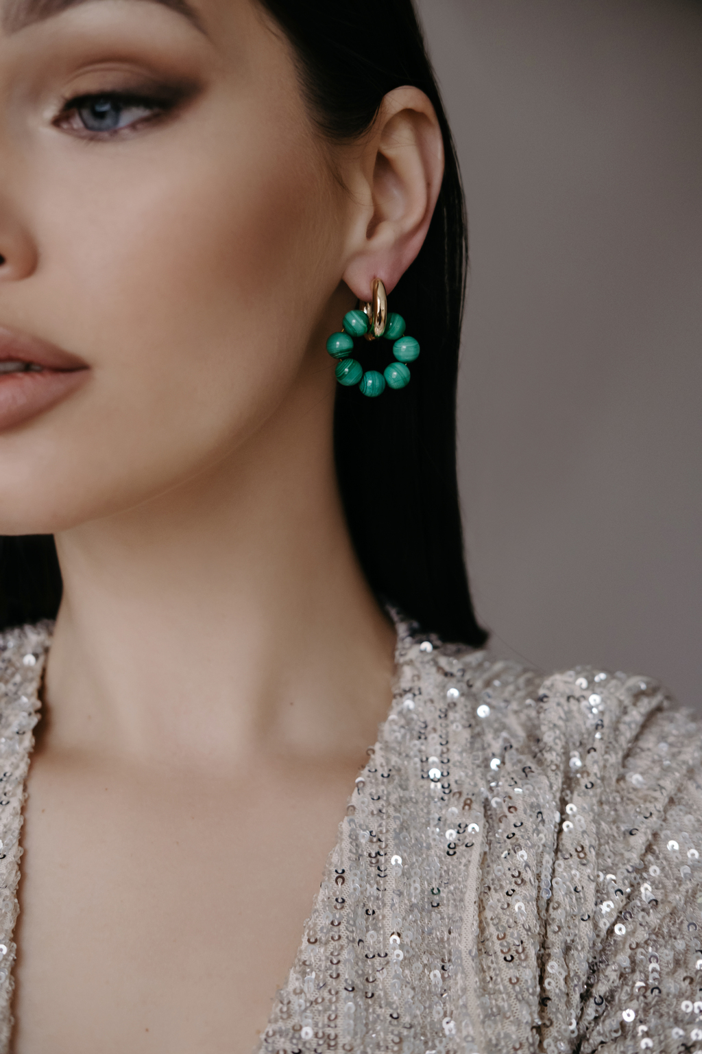 Серьги 3/7 gold из малахита