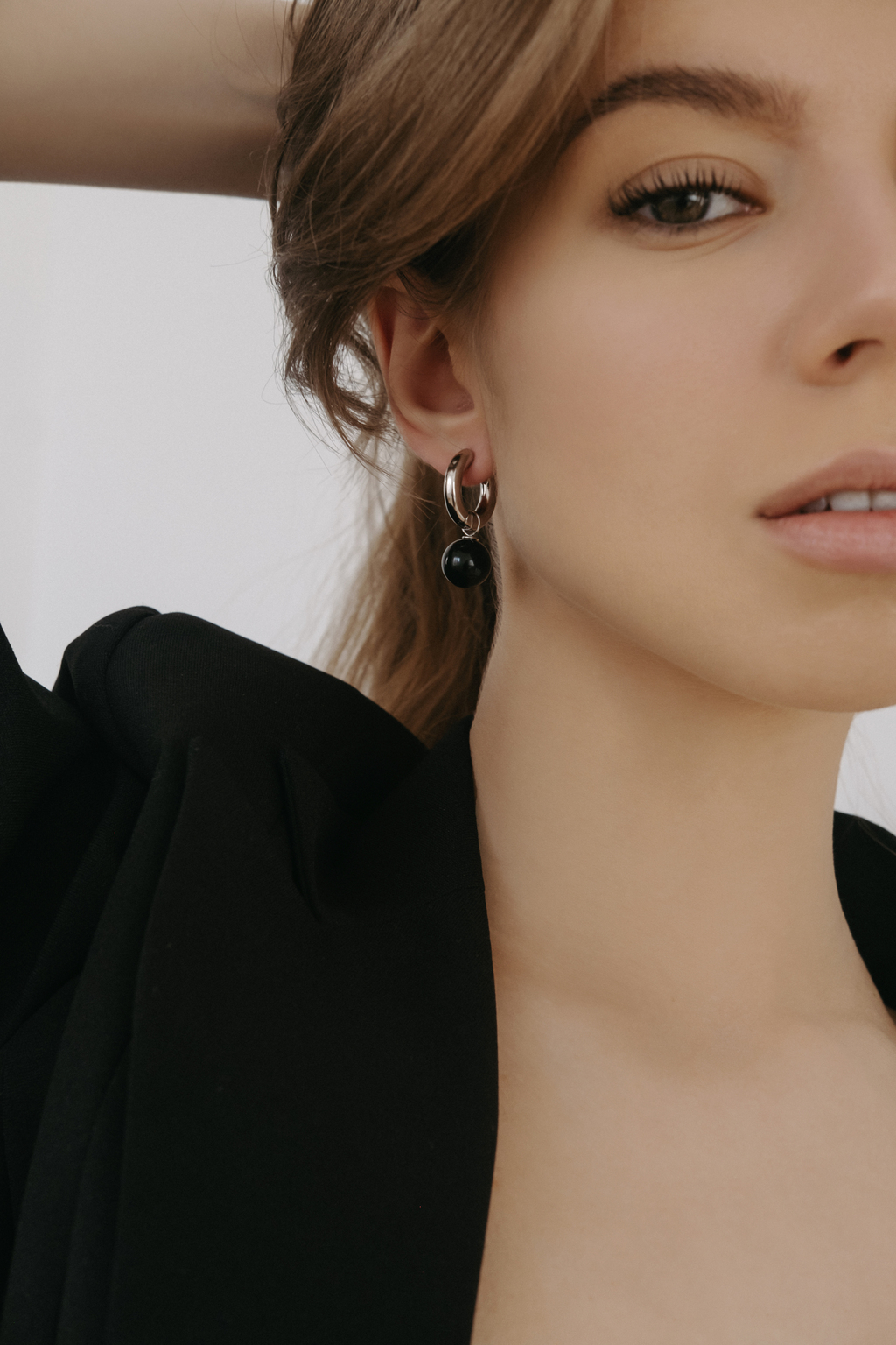 Серьги Mono silver из обсидиана