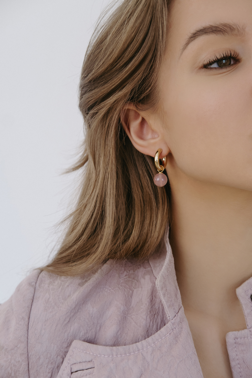 Серьги Mono gold из розового кварца