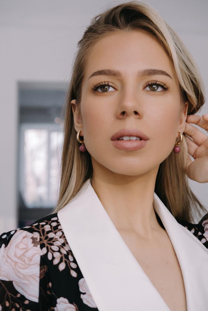 Серьги Mono gold из родонита