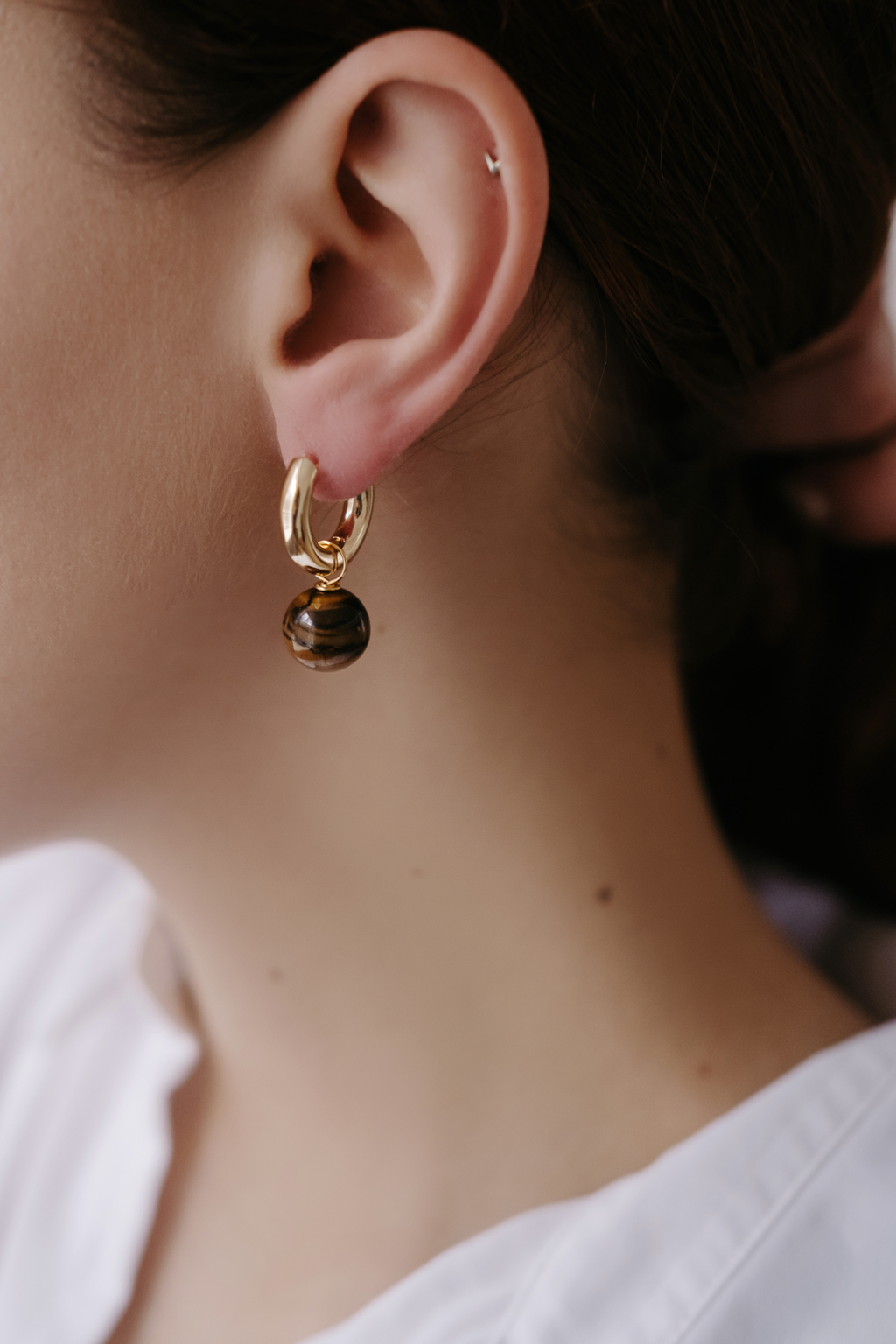 Серьги Mono gold из тигрового глаза