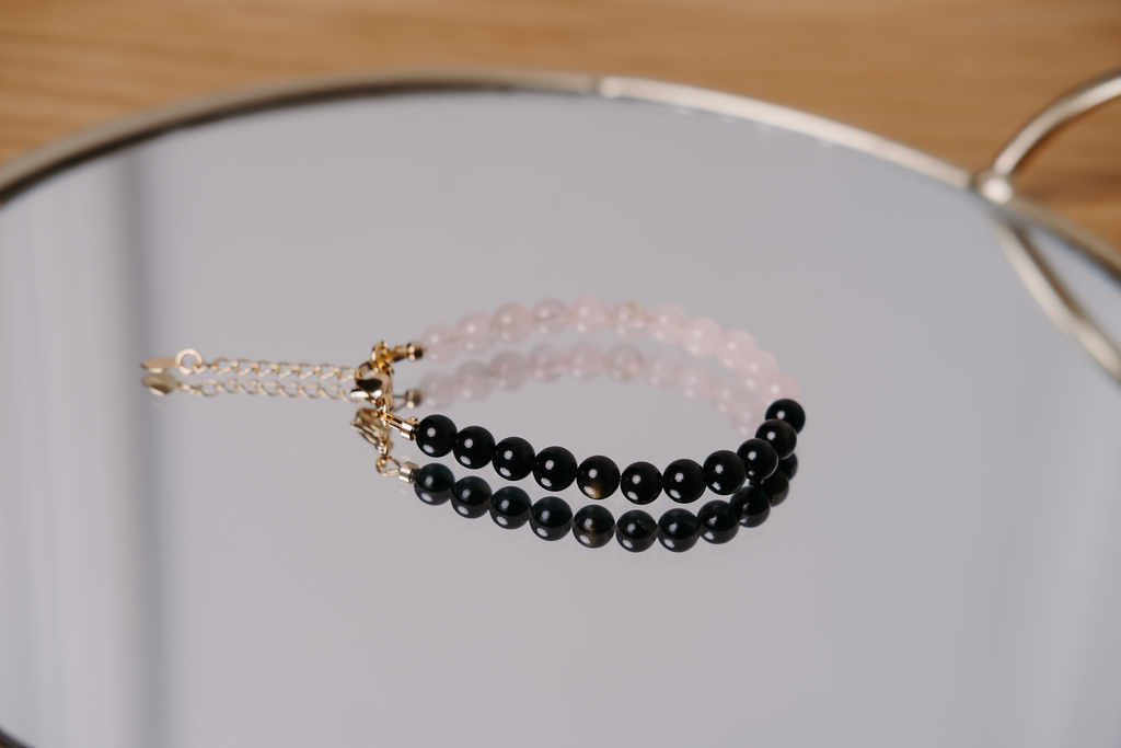 Браслет Duo gold из кварца и обсидиана