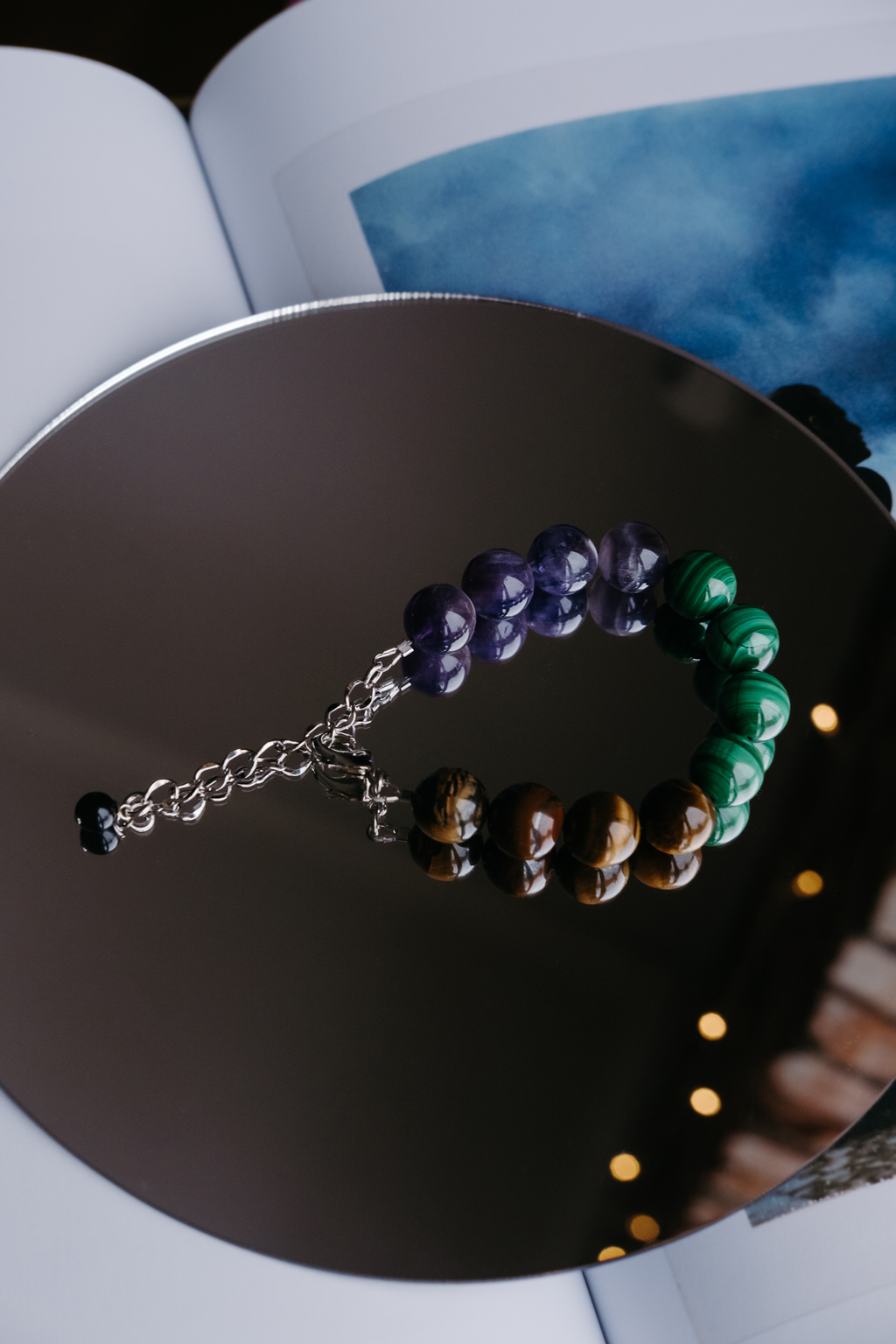 Мужской браслет Power аметист-малахит-тигровый глаз