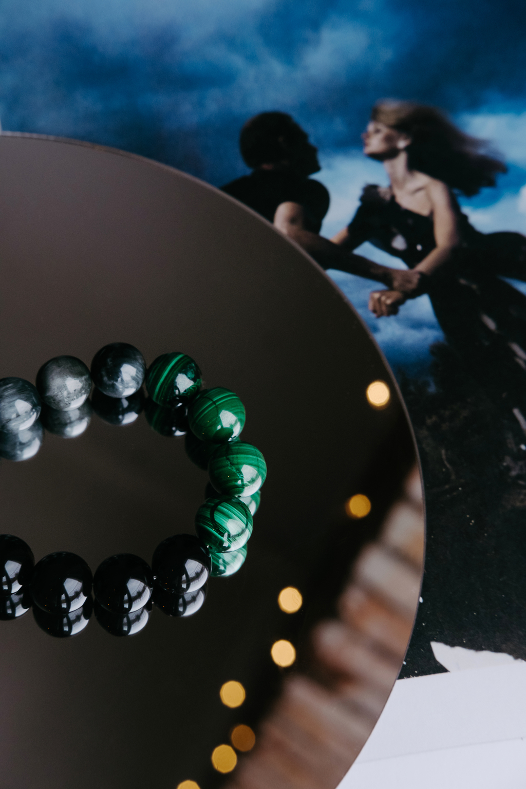 Мужской браслет Power обсидиан-малахит-соколиный глаз