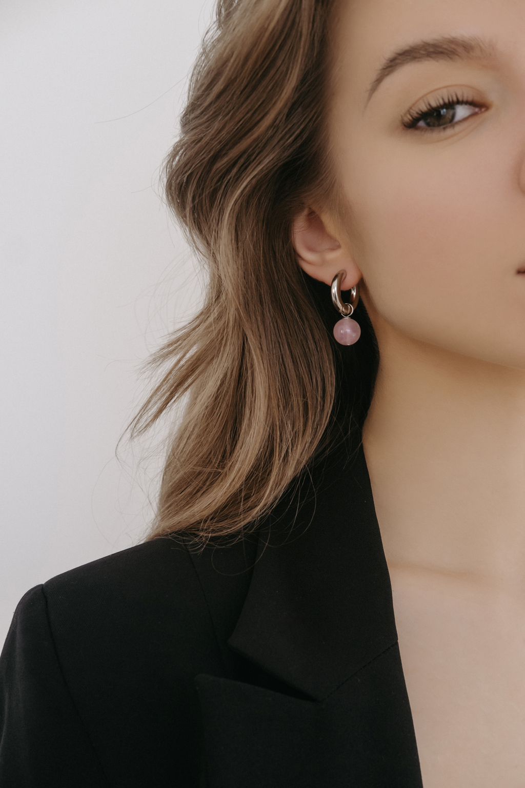 Серьги Mono silver из розового кварца