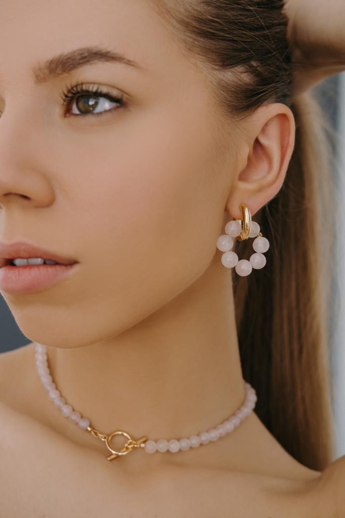 Серьги 3/7 gold из розового кварца