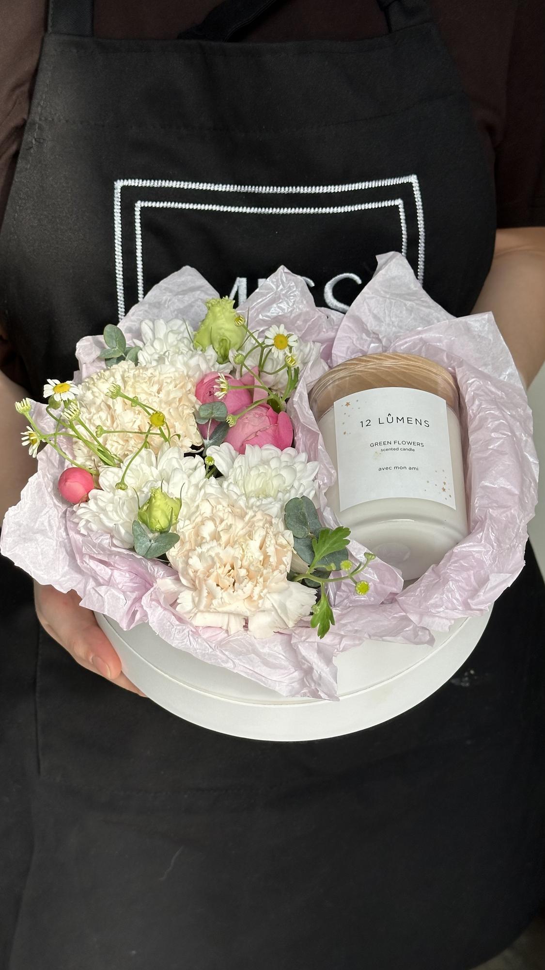 Композиция в коробке со свечой ручной работы