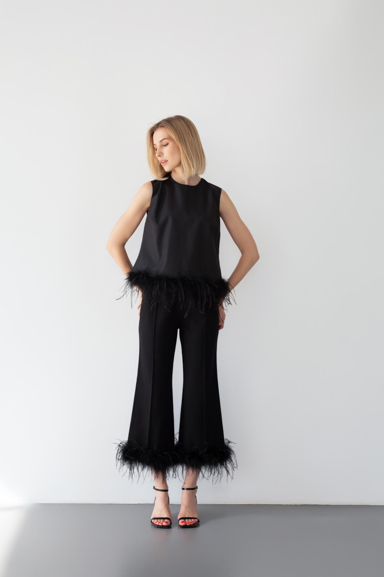 Брюки из джерси с перьями